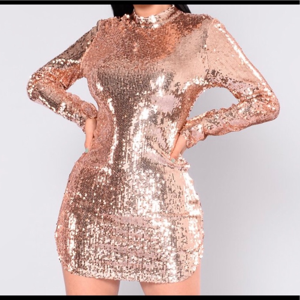 Rose gold sequin mini dress